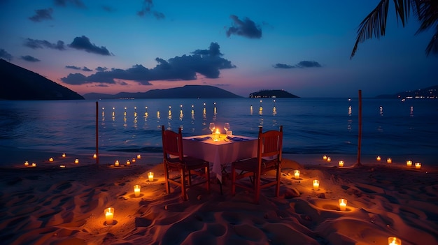 Romantic Dinner on the Beach with Candlelight Photo