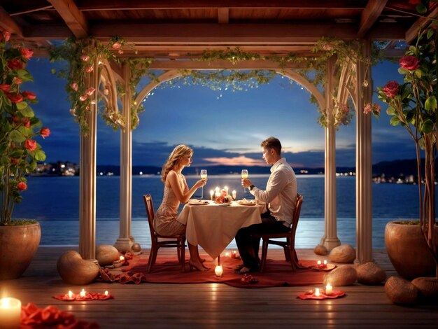 Romantic dinner for a couple in love with a beautiful view