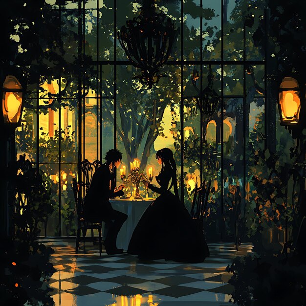 Photo romantic dinner in a glass house