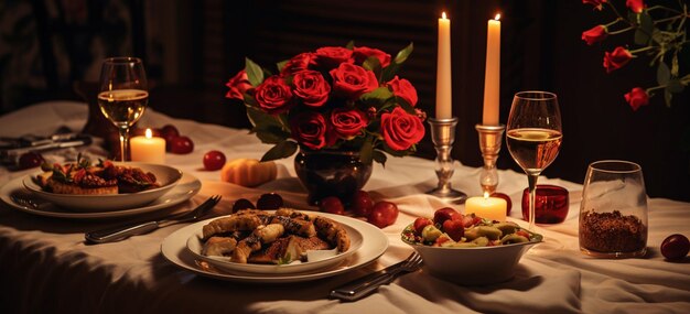 a romantic dinner at home with candles soft music