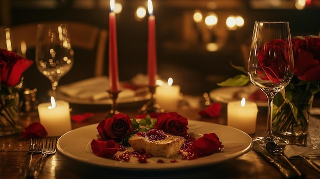 Photo romantic dinner setting with candlelight