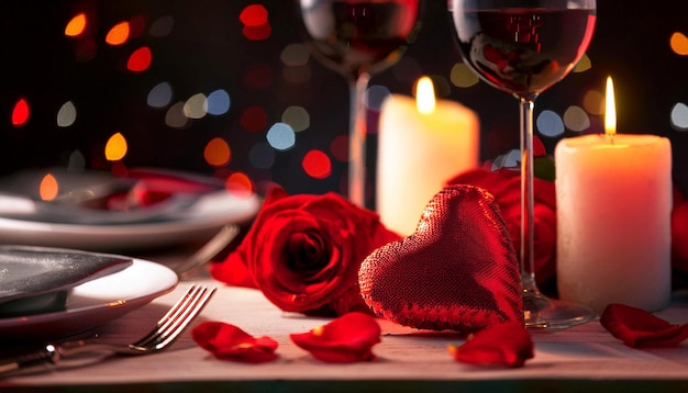 Romantic dinner setting with candles representing love intimacy and special occasions