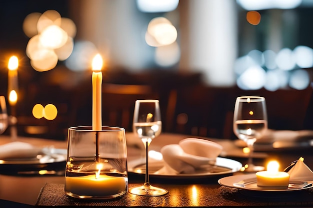 Romantic Dinner Setup Decoration selective focus