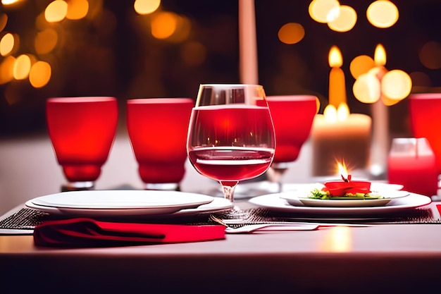 Romantic Dinner Setup Decoration selective focus