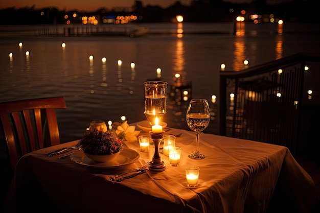 Romantic dinner for two with candlelight and fine dining setting