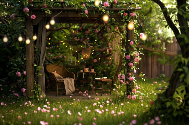 Photo romantic evening in a beautiful garden