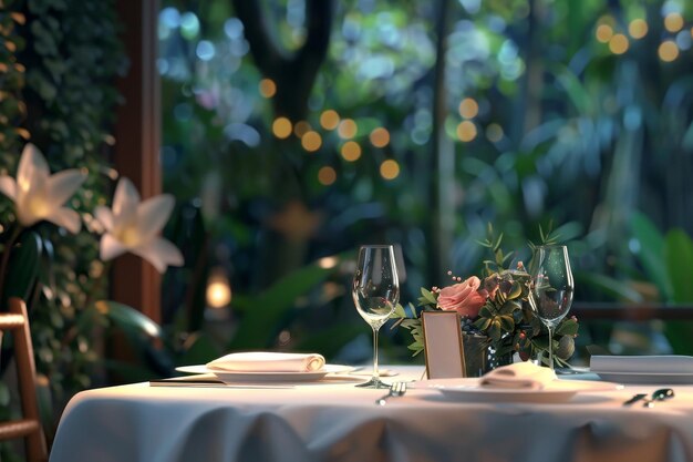 Photo romantic evening elegant dining table setting of restaurant