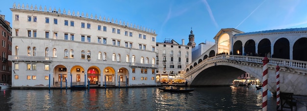 Romantic Evening View of Rialto Bridge in Venice Italy