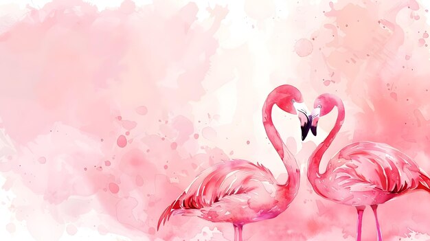 Photo romantic flamingos in watercolor painting depicting love and affection in nature