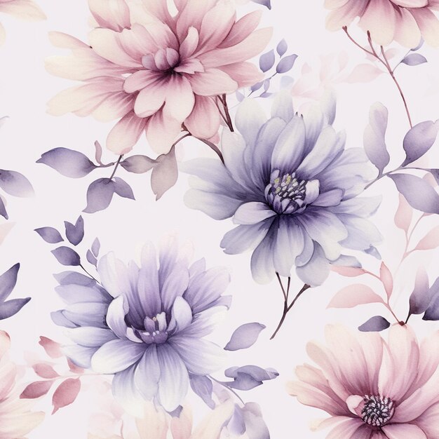 Romantic floral seamless pattern watercolor