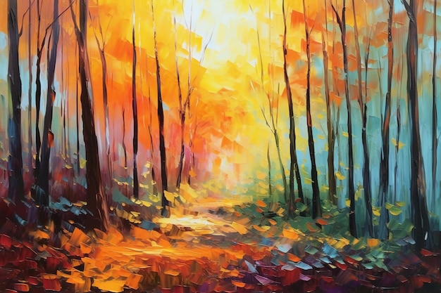 Romantic forest in the sunlight abstract painting AI generative