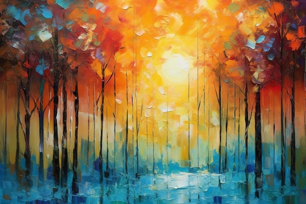 Romantic forest in the sunlight abstract painting AI generative