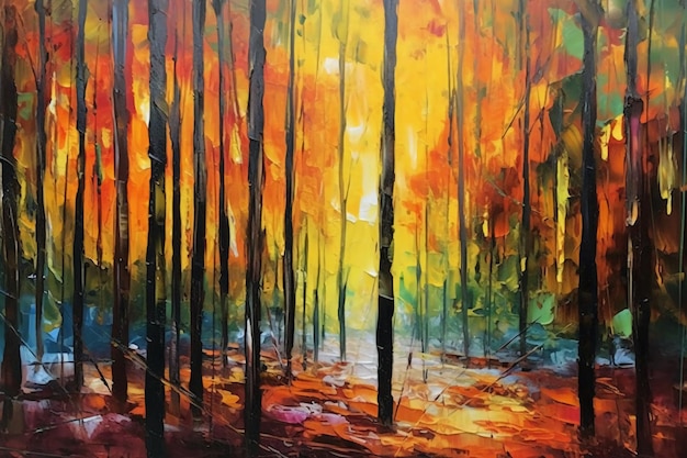 Romantic forest in the sunlight abstract painting AI generative