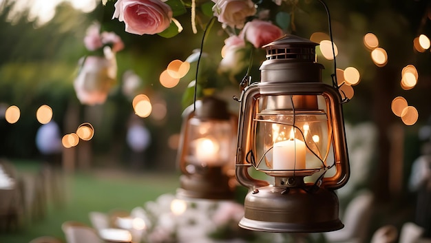 Romantic Garden Wedding with Vintage Lanterns and Rose Garlands