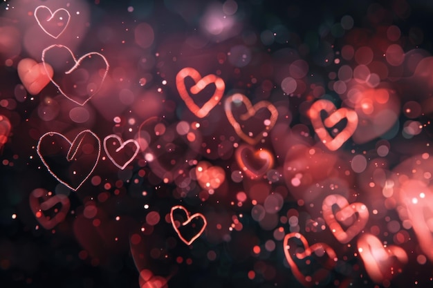 Romantic glowing hearts bokeh background