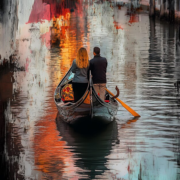 Photo romantic gondola ride in venice italy artistic watercolor style