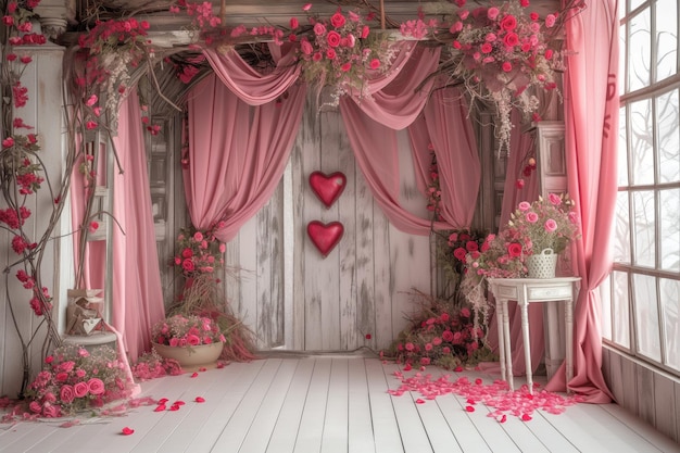 Romantic heart balloons and candles room decoration