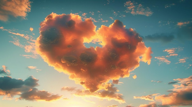 Romantic HeartShaped Cloud at Sunset in the Sky