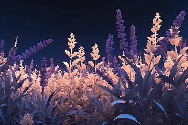 Romantic illustration of lavender flowers in a lavender field Generative AI