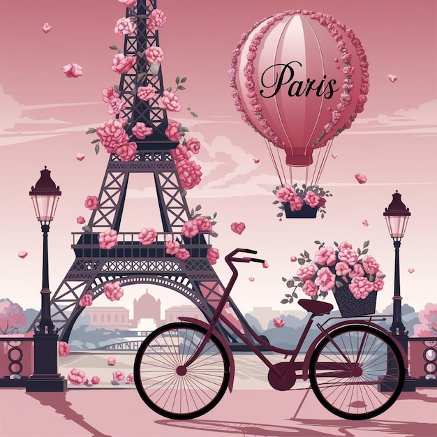 romantic illustration set in Paris