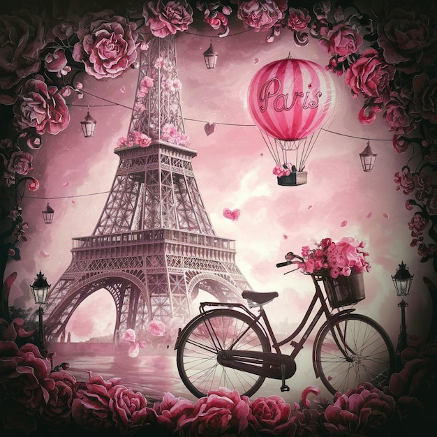 romantic illustration set in Paris