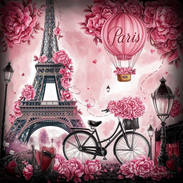 romantic illustration set in Paris