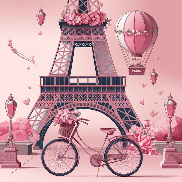 romantic illustration set in Paris