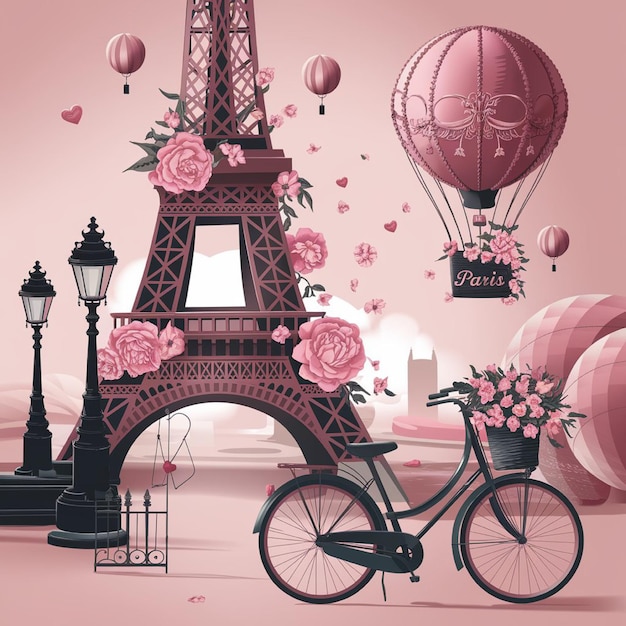 romantic illustration set in Paris