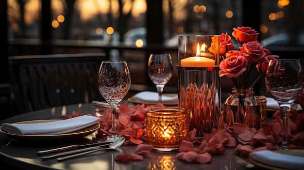 Romantic Indoor Picnic Setup with Candles and Roses