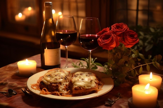 Photo romantic lasagna dinner for two yummy delicious lasagnarisotto image