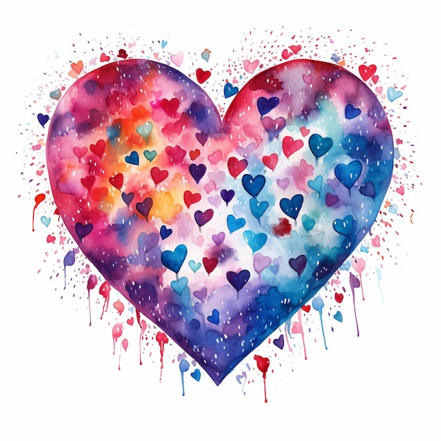 romantic love heart watercolor on a white background valentine day