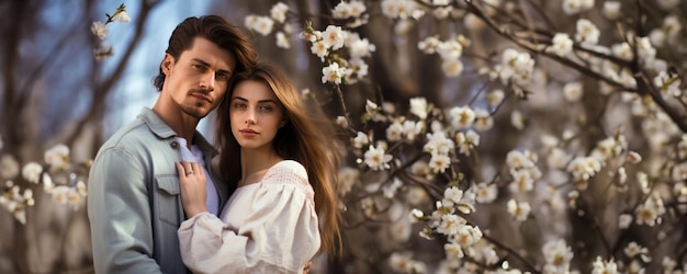 A romantic moment between a man and a woman in a park