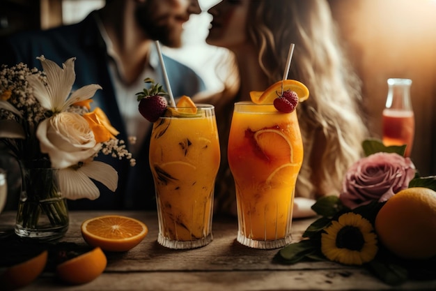 Romantic moments with fresh juices AI generated