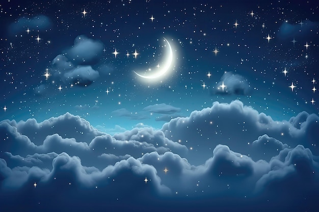 Romantic Moon In Starry Night Sky Over Clouds Offering Dreamy Ambiance