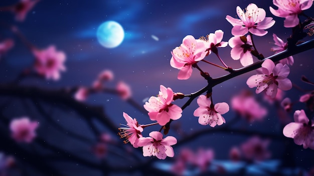 Romantic night scene Beautiful pink flower blossom