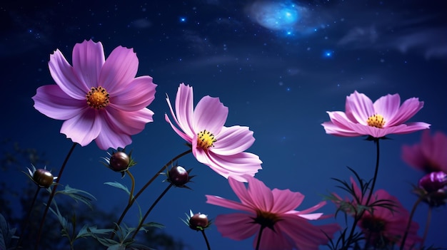 Romantic night scene Beautiful pink flower blossom