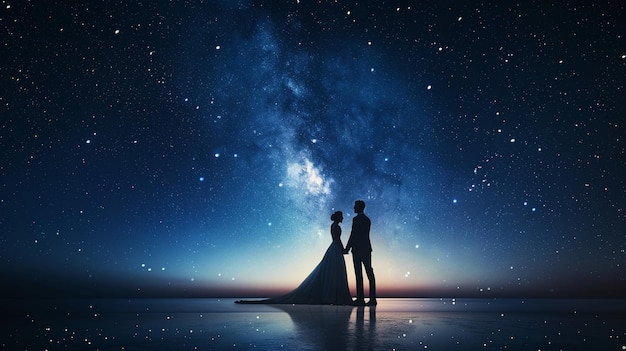 Romantic Night Sky Wedding Couple Moment