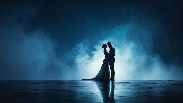 Romantic Nighttime Wedding Couple Silhouette Image