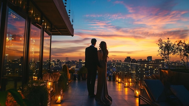 a romantic outdoor scene with a couple enjoying nature travel city sunset