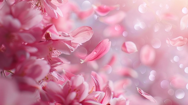 Romantic Pink Cherry Blossom Petals Falling in the Air