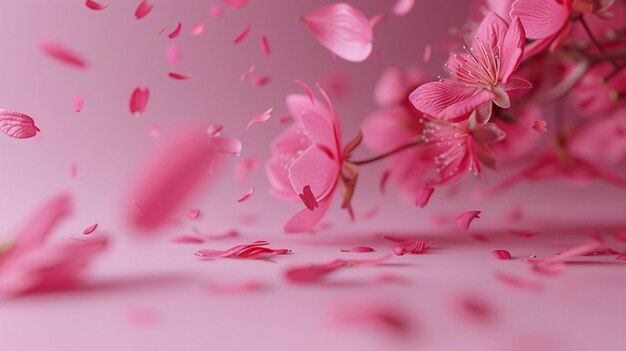 Romantic Pink Cherry Blossom Petals Falling on Pink Background