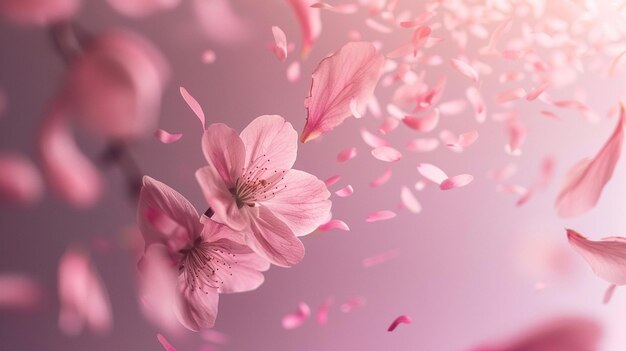 Romantic Pink Cherry Blossom Petals Falling Pink Flowers Floating in the Air