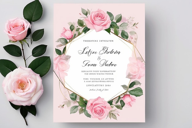 Photo romantic pink rose wedding invitation template