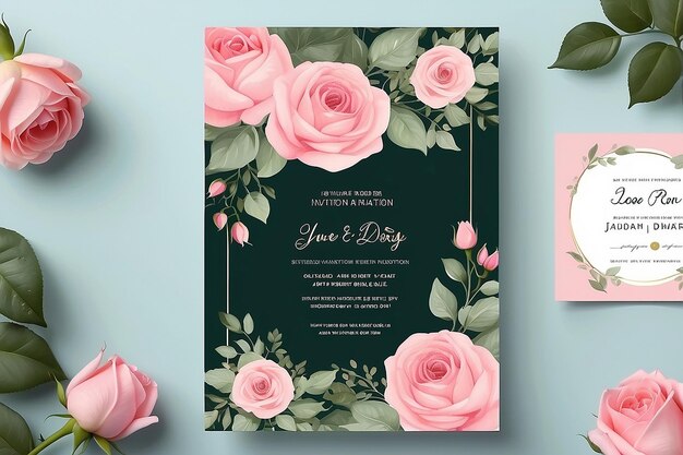 Photo romantic pink rose wedding invitation template