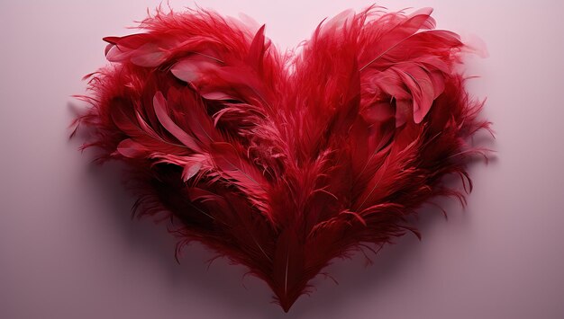 Romantic Red Feather Heart on a Pink Background Perfect for Valentine's Day and Romantic Occasions