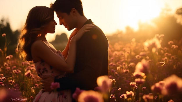 Romantic Rendezvous in a Blossoming Field Love and Affection Amidst Nature39s Splendor