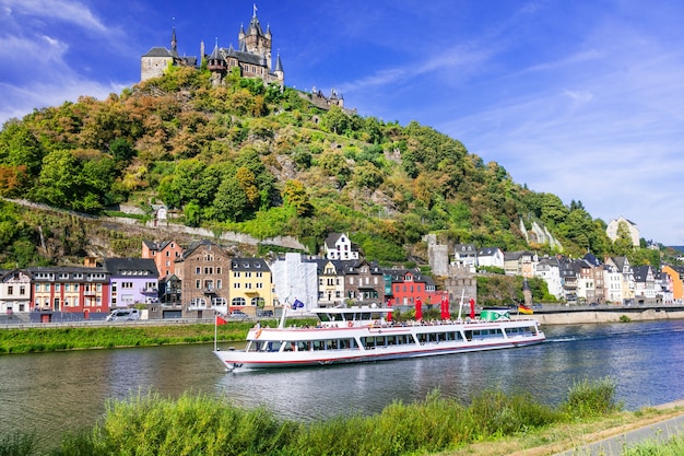 Romantic river cruises over Rhein, medieval Cochem town. Germany