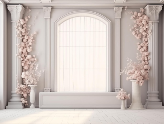 romantic room with flowers and pink tones romantic mock up 3d render ideal for photo overlay