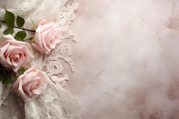 Photo romantic rose and lace wedding background with gent wedding background floral flower design