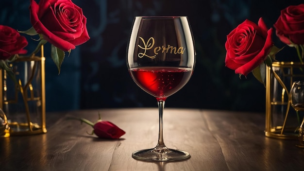 Romantic scene with candles wine and roses